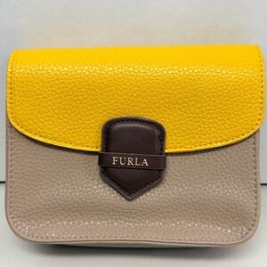 FURLA Saudia Amenities Bag Cosmetic Make Up Case Only Yellow Brown